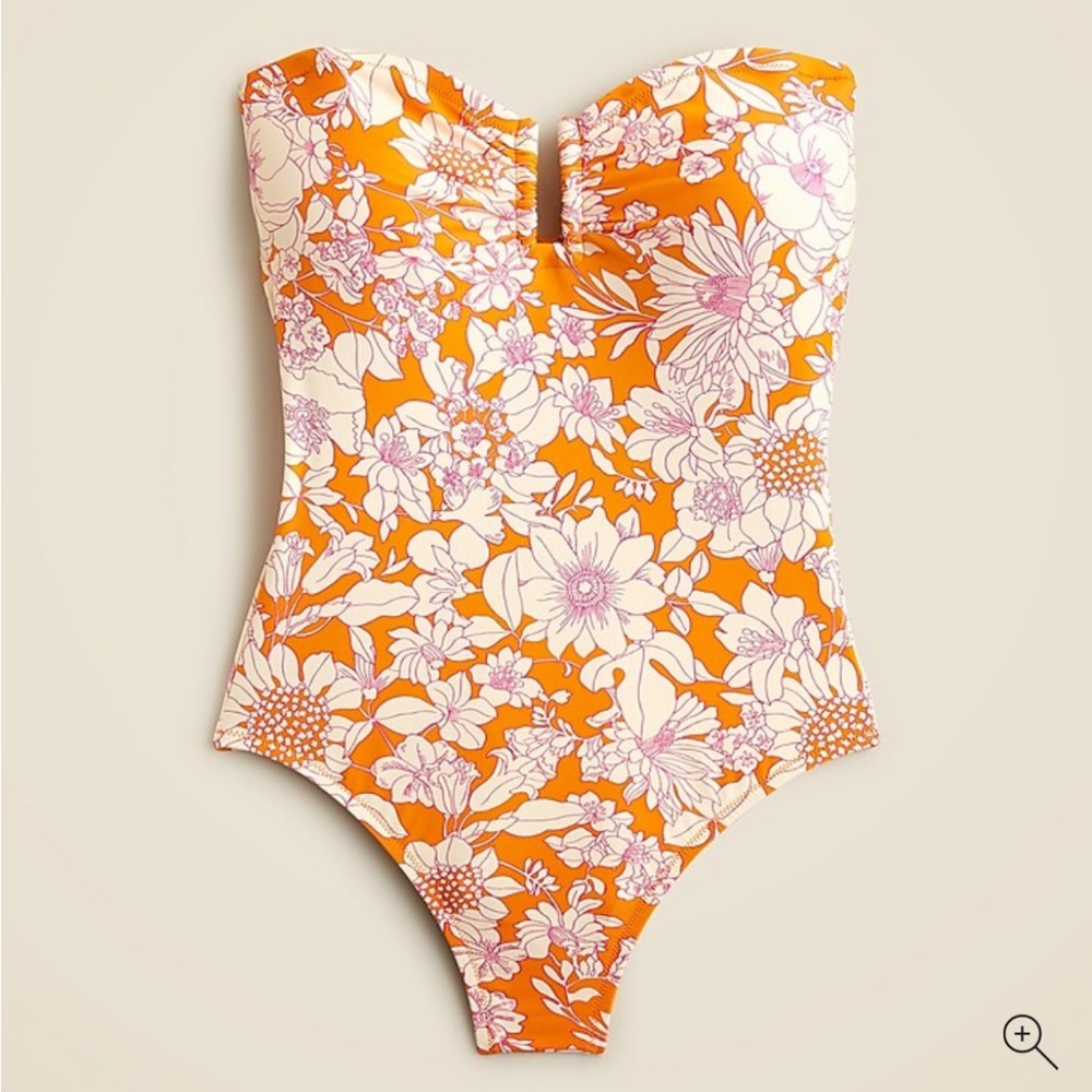 NWT J. Crew Strapless Underwire One-Piece Swimsuit in Orange Floral